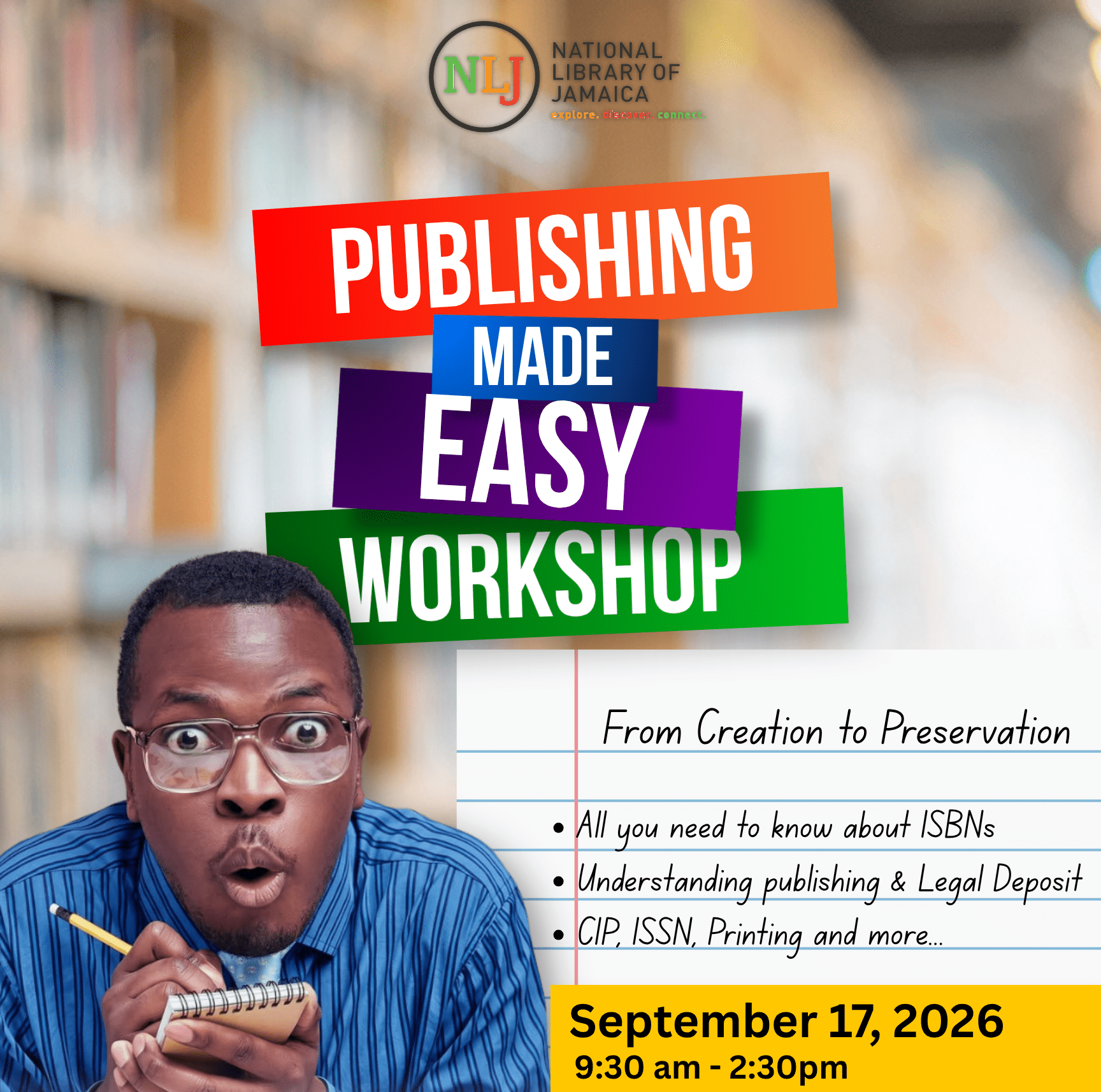 ISBN Publishing WOrkshop September 2026 National Library of Jamaica Collections Development Branch Event